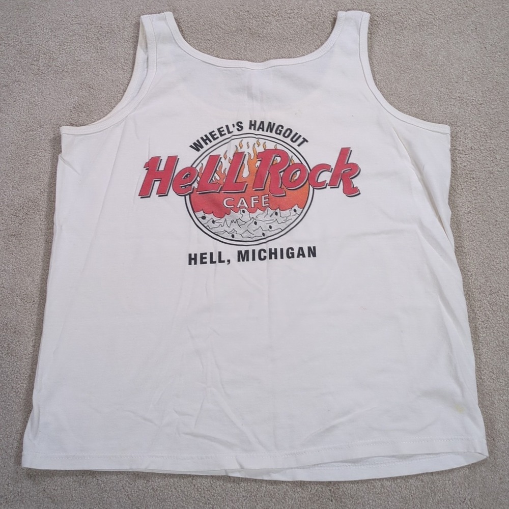 Vintage Hell Rock Hard Rock Parody Hell MI Michigan Tank Top Shirt Size Large